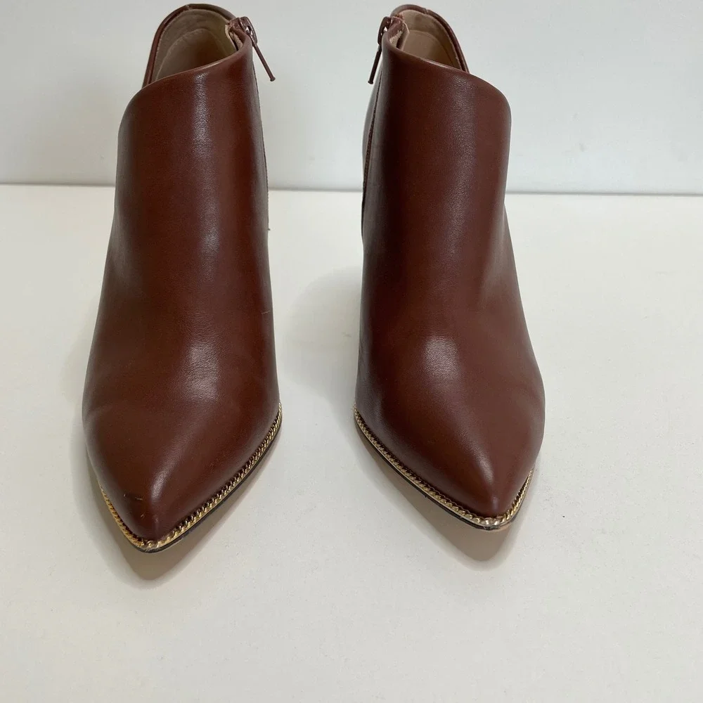 Madden Girl Hadix Cognac Brown Pointed Toe Chain Detail Stiletto Booties Size 9M